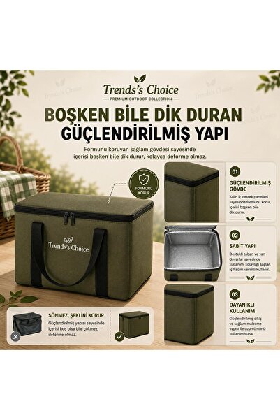trends's choice 40 Litre Termal Buzluk Çanta Katlanabilir Piknik Kamp Plaj ve Yolculuk İçin Soğuk Sıcak Koruyucu Seyehat Çantası