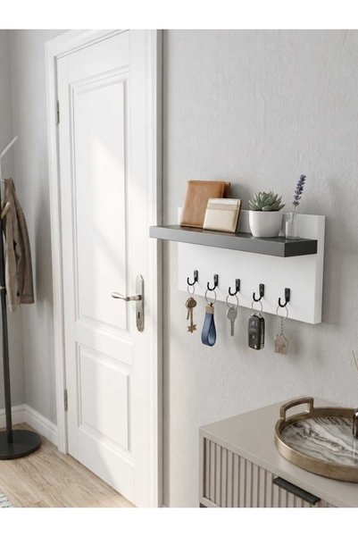 BİDOLAP An200 Wall Shelf Key Holder, White, Anthracite