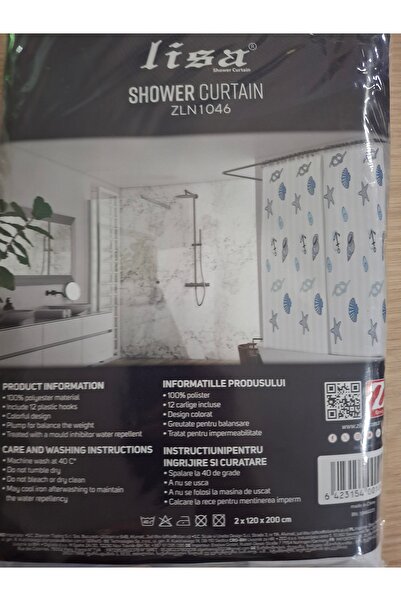 lisa Perdea de duș din 2 bucati 120x 200cm, tip cortina, cu 12 Carlige de aga...