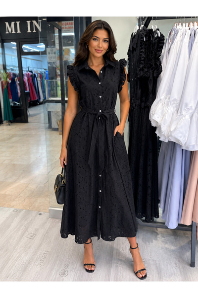 LOBOLIC Rochie midi cu guler tip cămașă pentru femei
