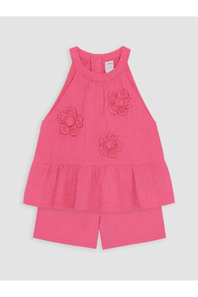 LC Waikiki Rmz Gi̇yi̇m Farkiyla Flower Appliqued Girls' Crinkle Set