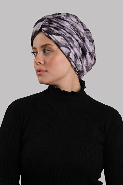 HÜRREM BONE Lilac Cross Gathered Hijab Bonnet Sandy Patterned 2511_28