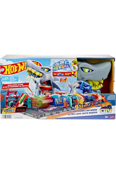 HOT WHEELS Spalatoria auto cu masinuta, City Color Reveal, Ultra Shark, HTN82