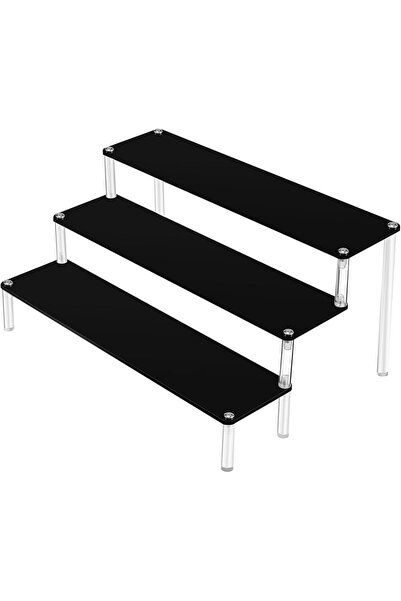 Slasa Black Acrylic 3 Tier Display Riser Stand for Perfumes & Decor, 29x21x14 cm
