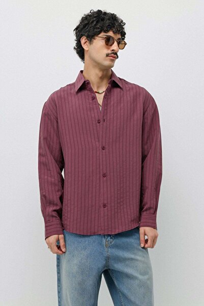 VAMOSCLO Fine striped modal blend oversize shirt burgundy