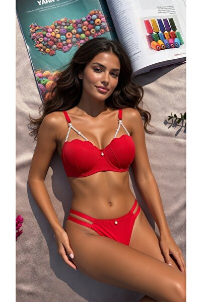 ARONA İstiridye model dolgulu destekli inci detaylı hem bikini hem iççamaşırı...