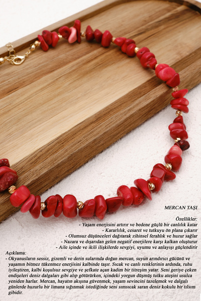ByFlorya Jewelry قلادة من الحجر الطبيعي المرجاني 40 سم + 3 سم حجر طبيعي حقيقي