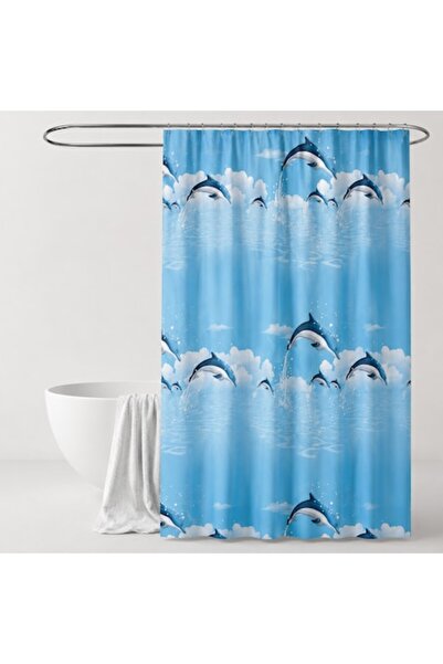 OEM Perdea de duș impermeabilă cu 12 inele, Model Delfini, 180x180 cm, Plasti...