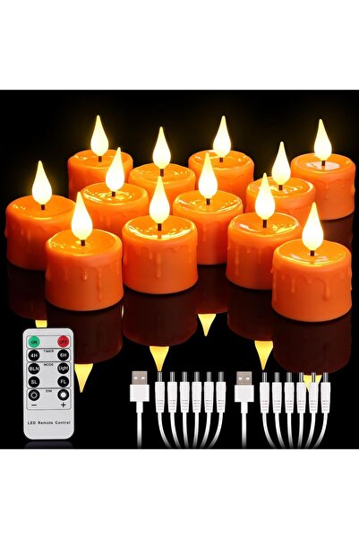 OEM Set de 12 lumânări LED tip tea light portocalii cu telecomandă și timer