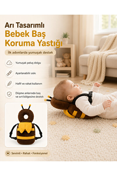 Arı Tasarımlı Figürlü Bebek Baş Bel Sırt Koruma Yastığı Darbe Önleyici Yastık Ayarlanabilir Askılı Peluş Sırt Destek Yastığı Bebek Yürüme Arkadaşı İlk Adım Yastığı