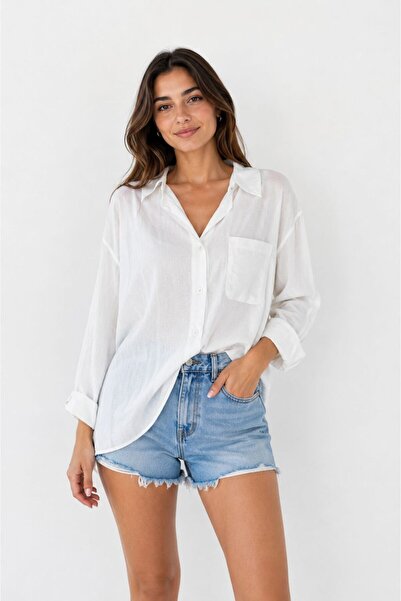 GK LUXURY & FASHION White Oversize Women's Shirt, Tencel Tencel Fabric, Relax...