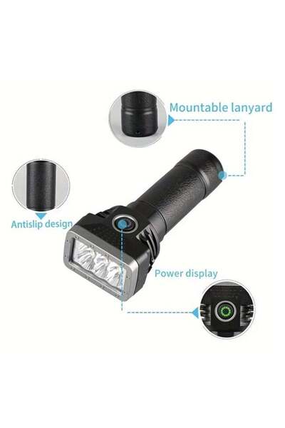 OEM Lanternă LED Reîncărcabilă USB, Negru, Lumină Puternică, 11cm