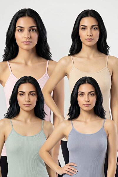 fevien 4-Pack Women's 95% Cotton Thread Strap Ribbed Undershirt Flexible Brea...