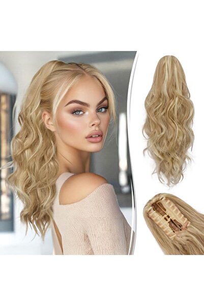 OEM Coadă prinsă artificială Păr Sintetic Ondulat Moale Blond 45 cm