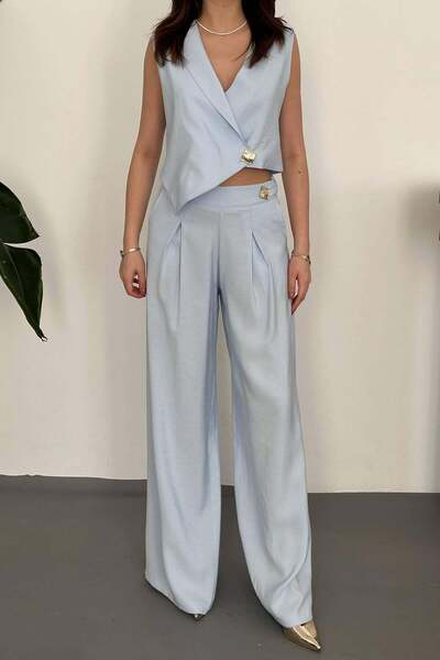 Caddebostan Moda Women's Asymmetrical Vest and Wide-Leg Pants Two-Piece Set