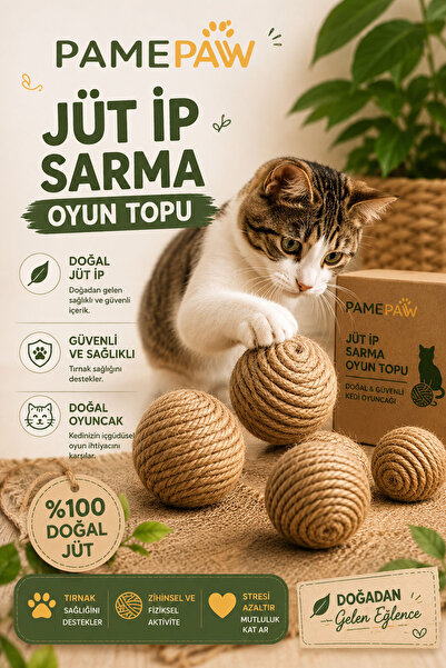PAMEPAW Jüt Ip Sarma Kedi Oyun Topu 5 Cm ( 2 Adet ) Kedi Oyuncağı