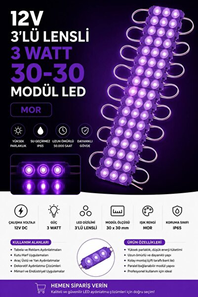 KUZEY AKSESUAR 3W Modül Led 3030 12v Mercekli 10 ADET
