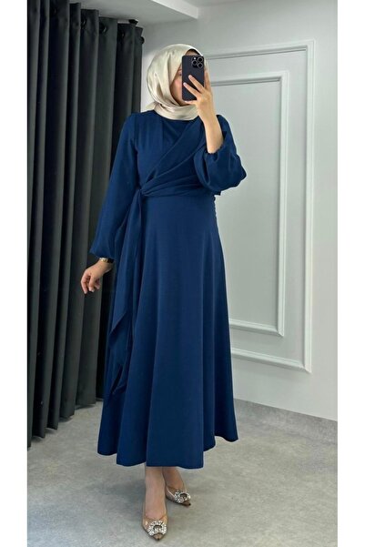viyan butik فستان طويل من قماش الكريب مع أربطة جانبية