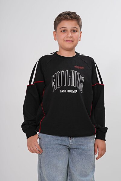 HayKids Boys' Black / Cream "Nothing" Printed Comfortable Fit Crew Neck Sweat...