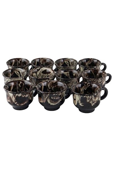 LimArt Set de 12 căni tradiționale pentru brandy de prune, din ceramică de co...