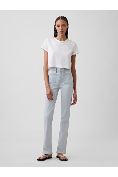 GAP Kadın Mavi Mid Rise Universal Stripe Baby Boot Jean Pantolon