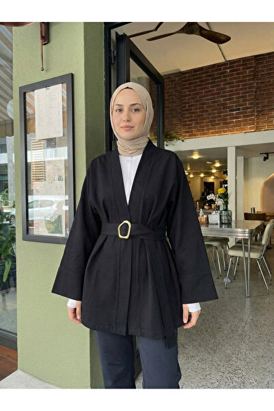 Lunsera Store Wide Cuff Belt Detail Jacket-Black