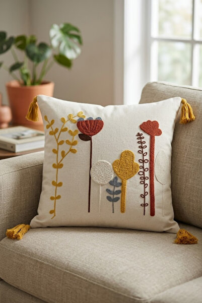 Valmia Home Husă de pernă decorativă cu ciucuri brodate cu cactus colorat, bu...