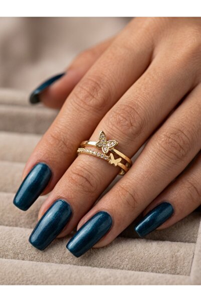 EKİDORA Butterfly Model Row Zircon Stone Adjustable Women's Ring Stylish Eleg...