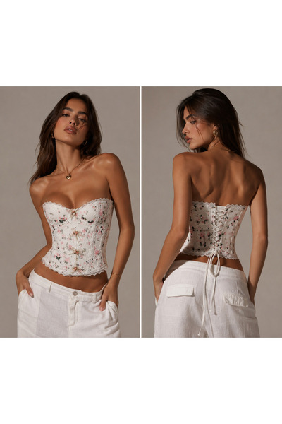 Stone Çiçekli korse top