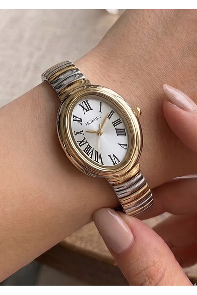 Homies Women's Silver Gold Metal Cord Oval Case White Dial Wristwatch with 2 ...