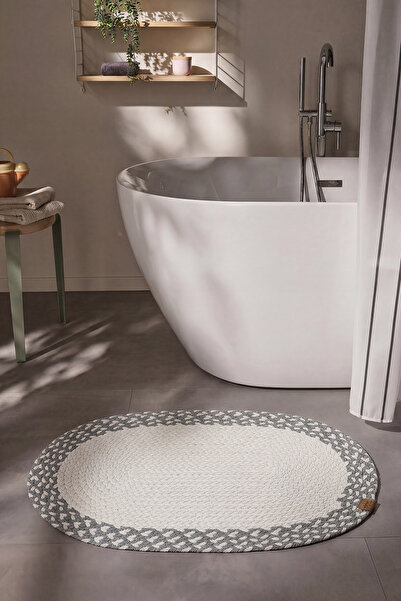 Cool Halı Glenn Krem Oval Banyo Paspası Yıkanabilir El Dokuma Örgü Lavabo Önü...