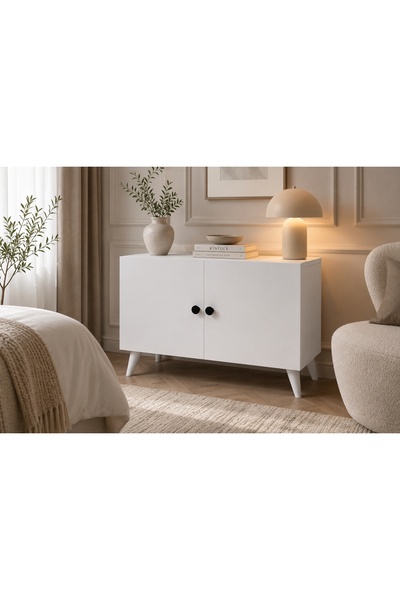Vivense LUNA KOMODİN, BEYAZ, 2 KAPAKLI ÇEKMECESİZ