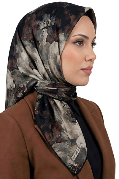 hadiora وشاح نسائي ناعم من القطن العضوي بنقشة زهور سوداء