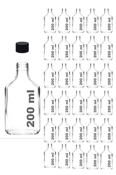 Qualitev 30 Adet 200 ml Sızdırmaz Siyah Kapaklı Cam Detoks Şişesi Cold Brew Y...