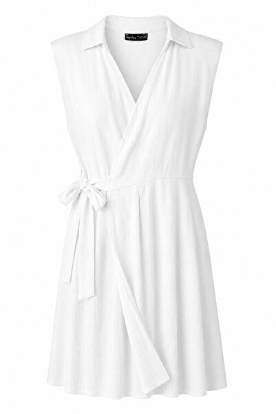 Purple by Banu Double Breasted Collar Tie Detail Dress