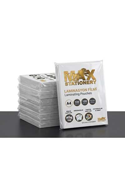 DERKADESİGN Max Stationery A4 PVC Premium Laminasyon Filmi 100 Micron 100 Adet