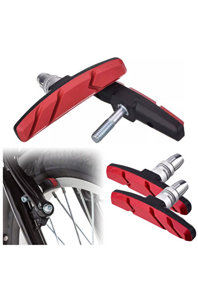 Gearox Set 2 Plăcuțe de Frână V-Brake, Gearox, Inox, 1.3x7cm, Cauciuc, Roșu