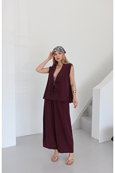 My Blog Set vestă și pantaloni cu șireturi roșii Claret - Y2511550