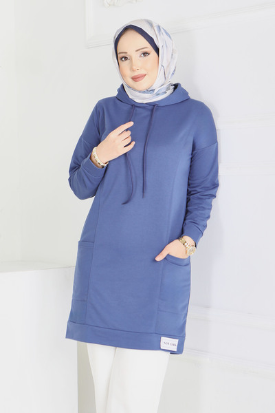 TOFİSA Embellished Tunic with Large Pockets - 2078-Indigo
