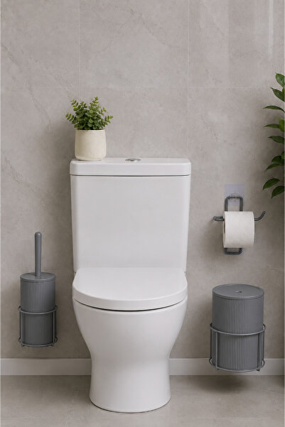 metalshop 3 Parça Banyo Seti Metal Stantlı Çöp Kovalı Wc Kağıtlık Ve Tuvalet ...