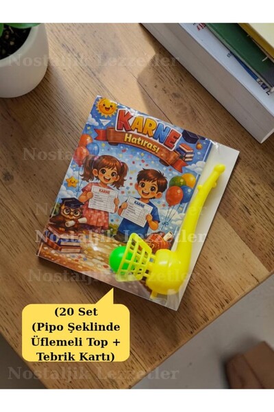 Nostaljik Lezzetler Karne Hediyesi 20 Set Pipo Şeklinde Üflemeli Top ve Tebri...