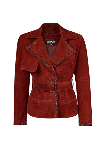 Derimod Patricia Kadın Bordo Biker Süet Deri Ceket 26SGD563810