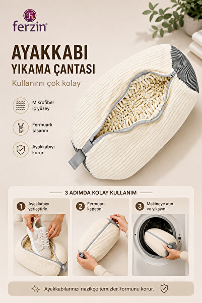 Ferzin 2 ADET Ayakkabı Yıkama Çantası Özel Mikrofiber Makarna Kumaş Fermuarlı Büyük Boy