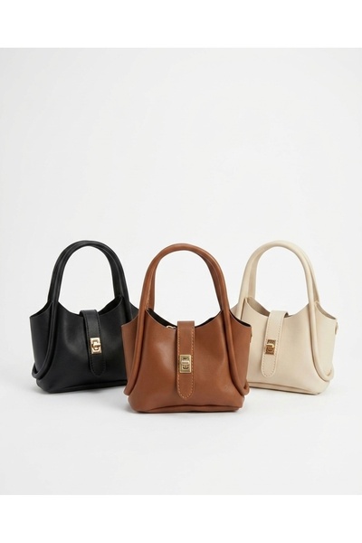GENCATELİER Women's Minimalist Hand and Shoulder Bag with Lock Detail, Mini Tote Bag