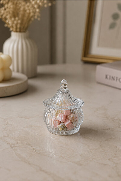 iselahome Lorenza Kapaklı Cam Lokumluk,Tombul Mini Şekerlik,8 cm Mini Kahve Y...