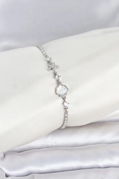 shopwave Silver Rk Brass Diz Kabuk Moi Women's Bracelet with Elevator Chain