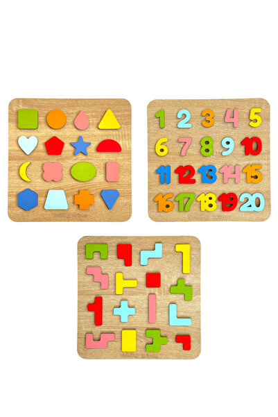 tollihy brinco Ahşap Montessori Büyük Boy Kabartmalı 3 lü Bultak Puzzle Seti ...