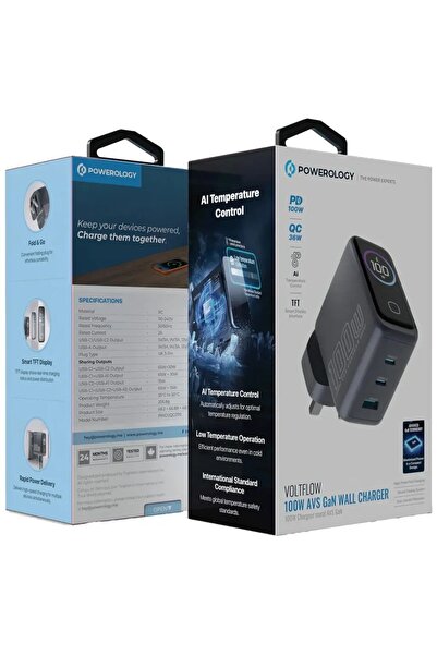Powerology Voltflow 100W AVS GaN Wall Charger Gray