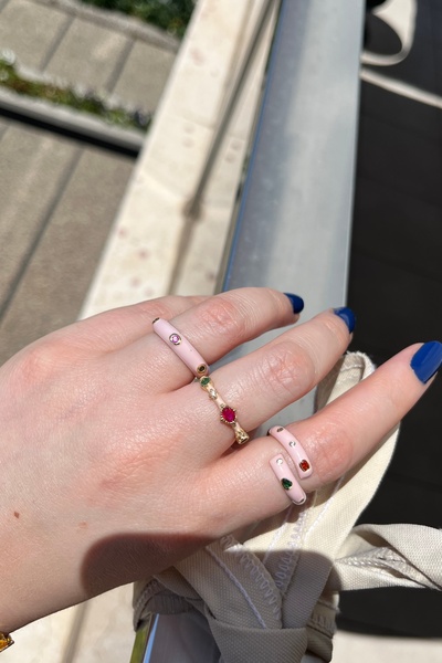 Asteria Jewelry Pink Enamel Adjustable Colorful Stone Ring
