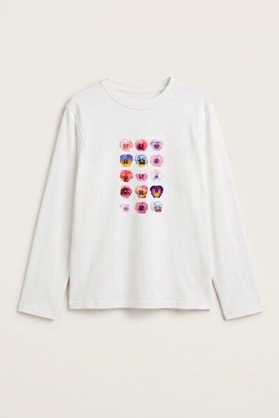 The Champ Clothing Women's Long Sleeve T-Shirt Viola Garden Printed White – S...